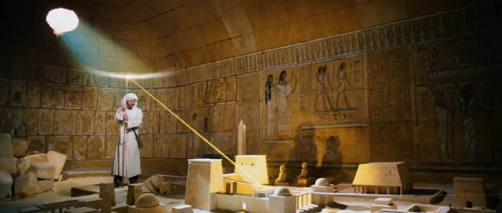 Indiana Jones in the Map Room with the Staff of Ra searching for the Lost Ark of the Covenant