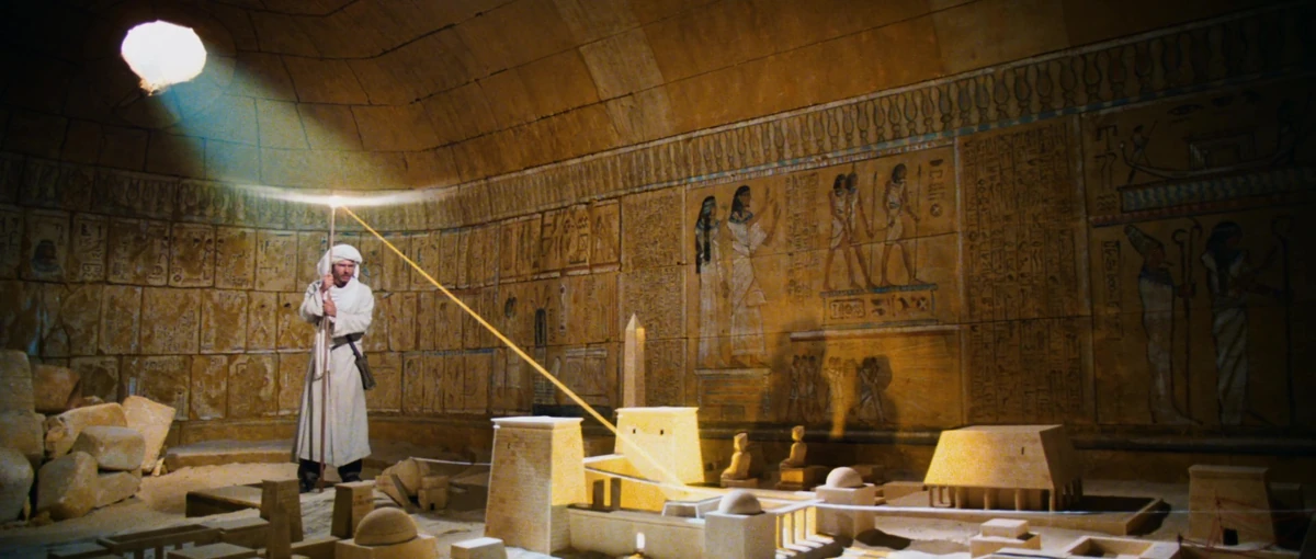 Indiana Jones in the Map Room with the Staff of Ra searching for the Lost Ark of the Covenant